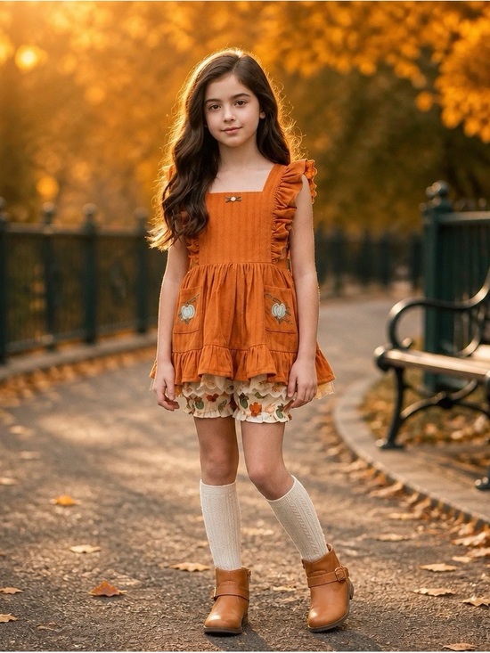 Source Unknown Other - Love & Grow girl’s fall pumpkin tunic dress set size 7Y EUC